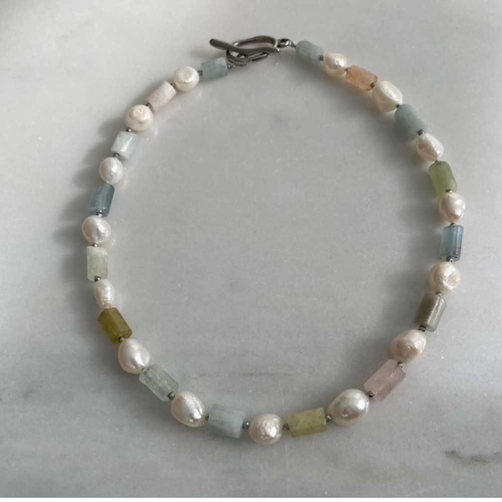 Pearl and morganite handmade necklace